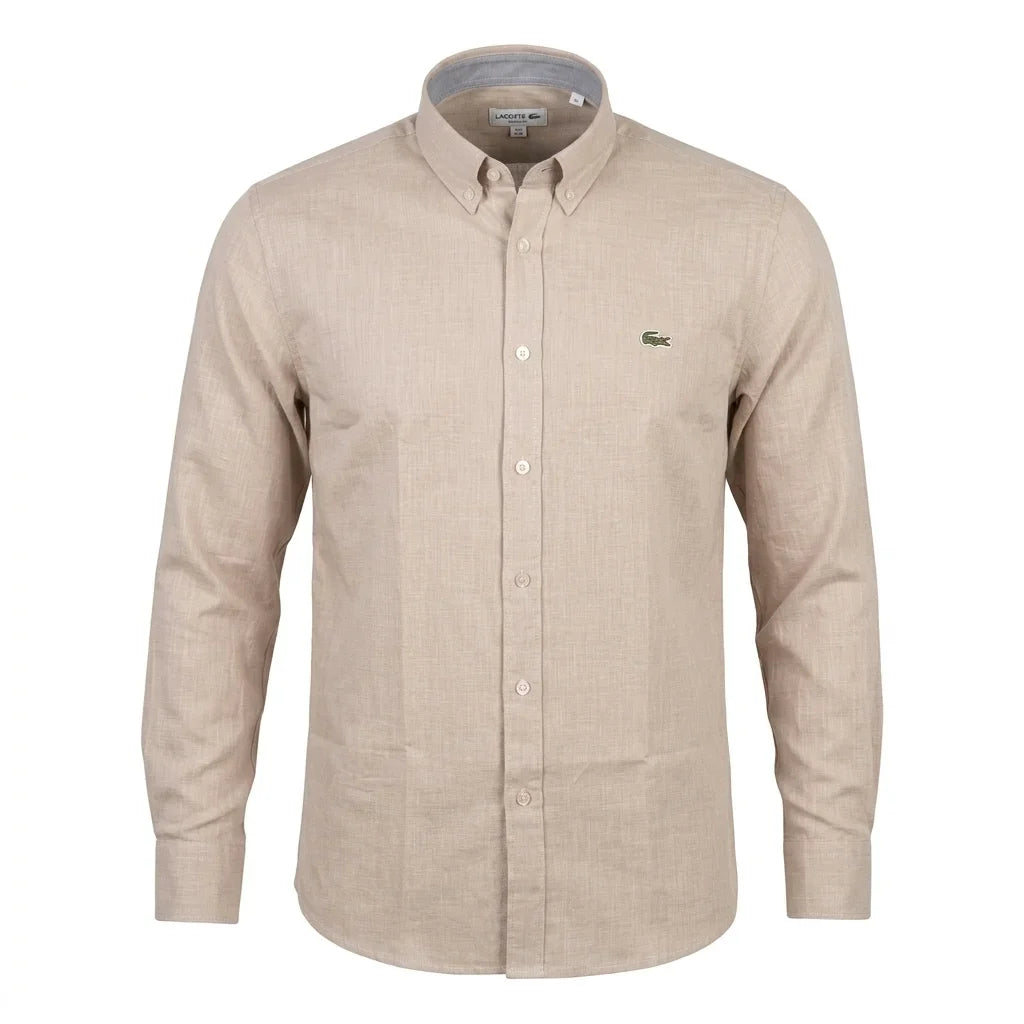 Lacoste Classic Fit Linen Blend Button-Up Shirt