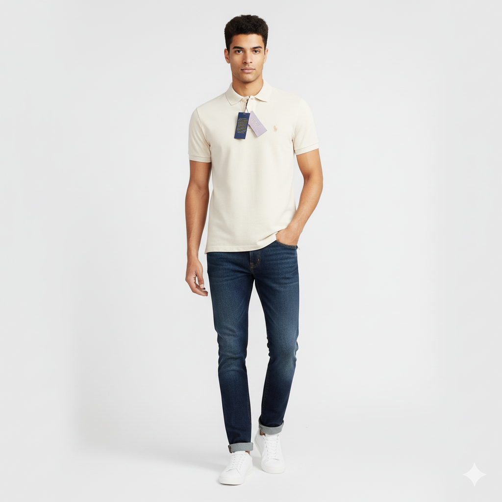 POLO RALPH LAUREN Silken Almond Tailored Fit Short Sleeve Cotton Polo Shirt