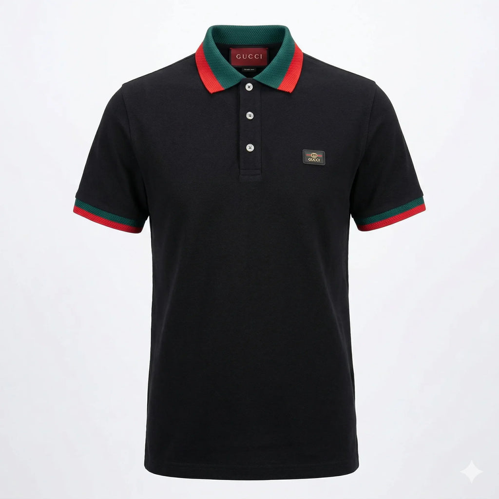 GUCCI Men's Pique Polo Shirt In Black