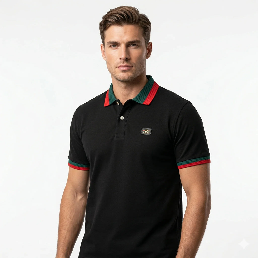 GUCCI Men's Pique Polo Shirt In Black