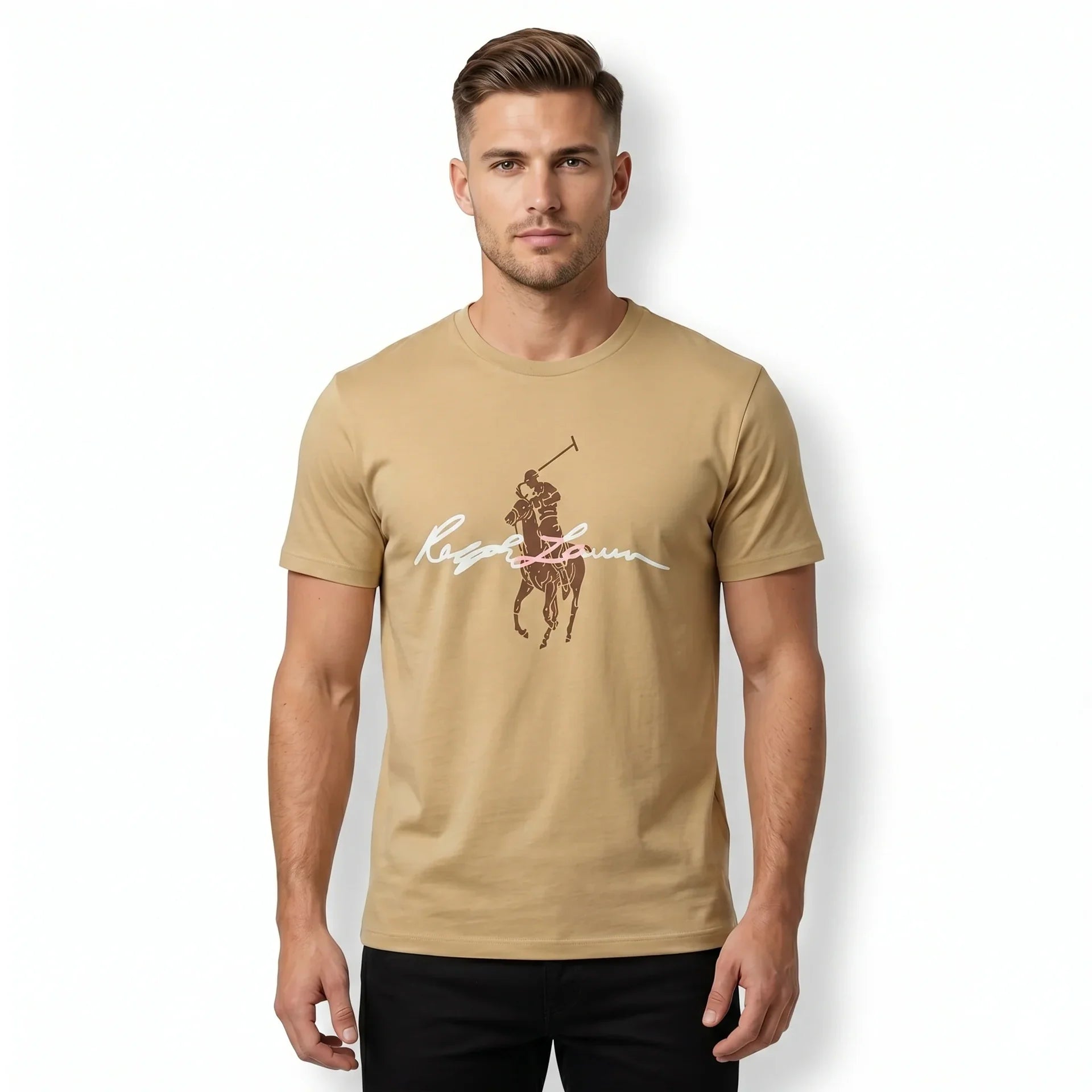 Polo Ralph Lauren Signature Logo T-Shirt in Beige