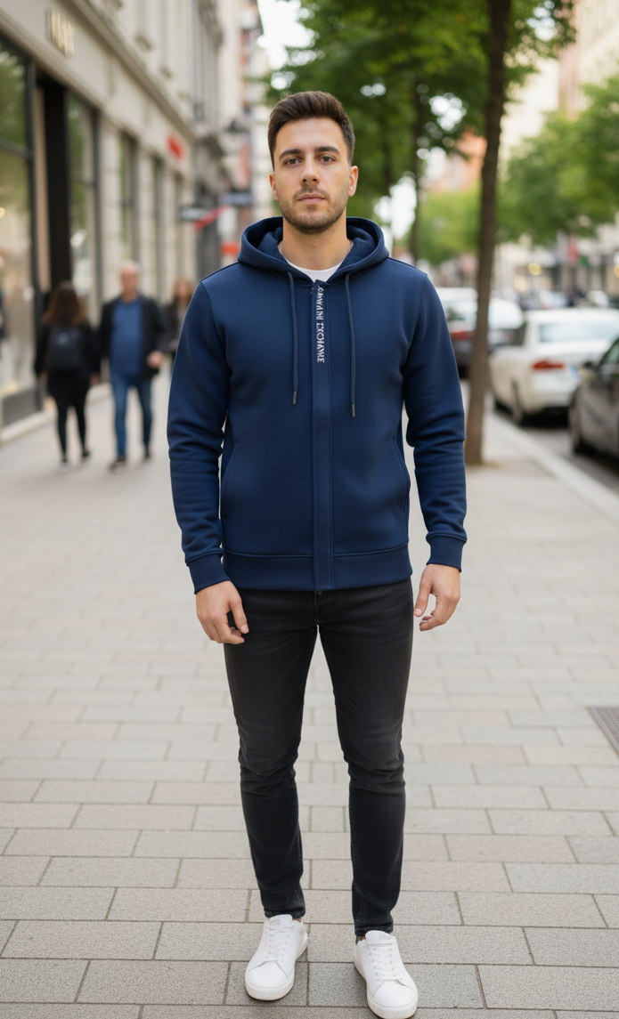 ARMANI EXCHANGE Deep Ocean Luxe Fit Zip-Up Hoodie