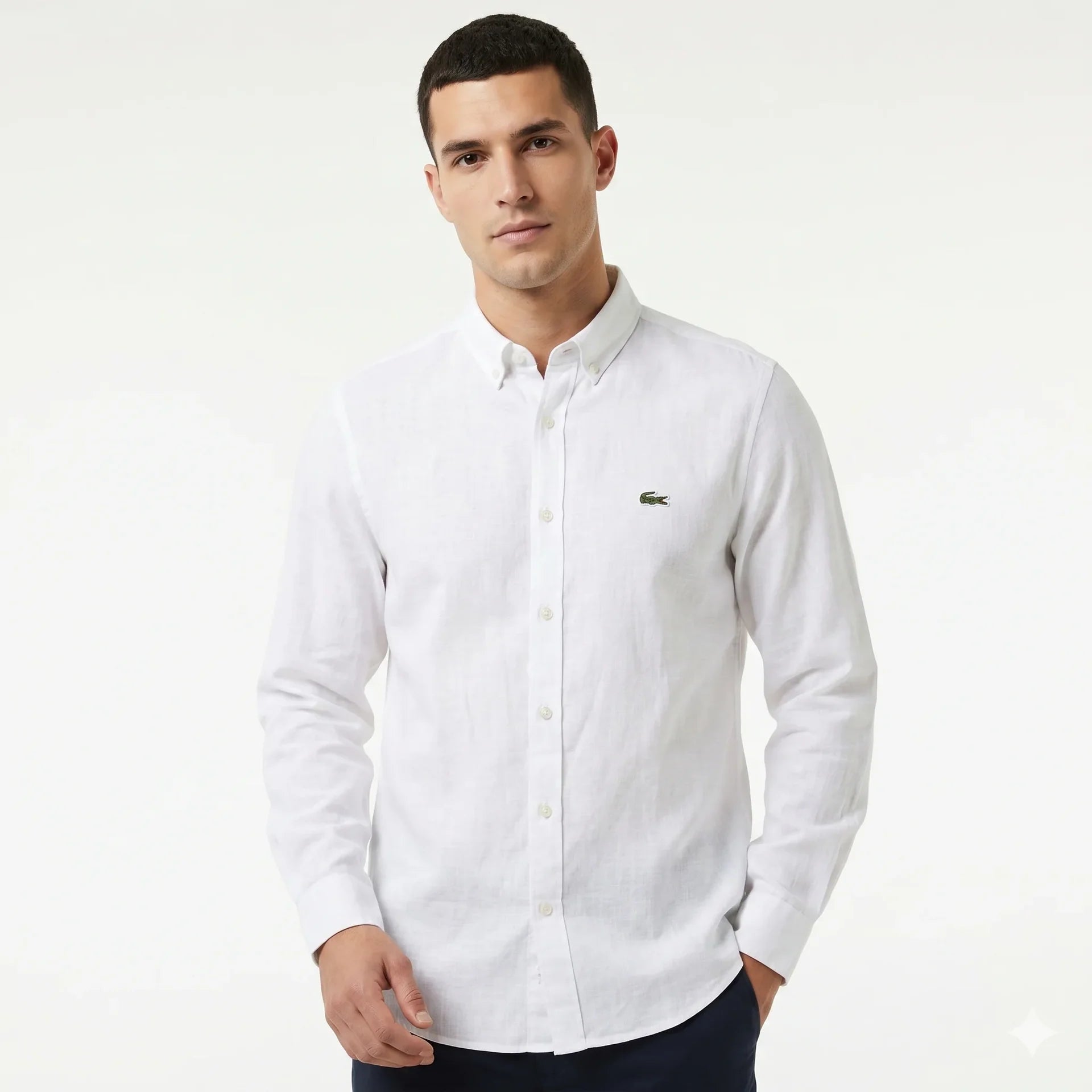Lacoste Classic Fit Linen Button-Down Shirt