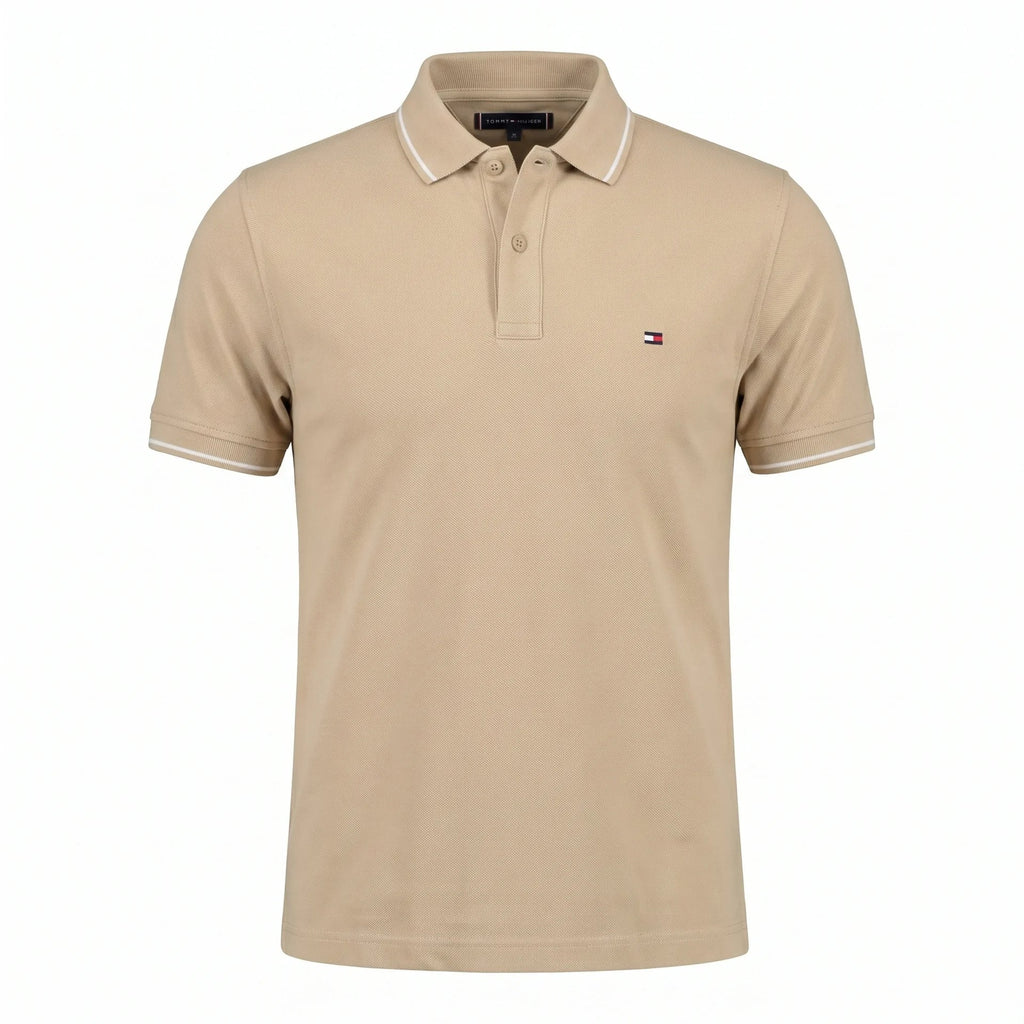 Tommy Hilfiger Classic Fit Polo Shirt in Beige with Contrast Trim