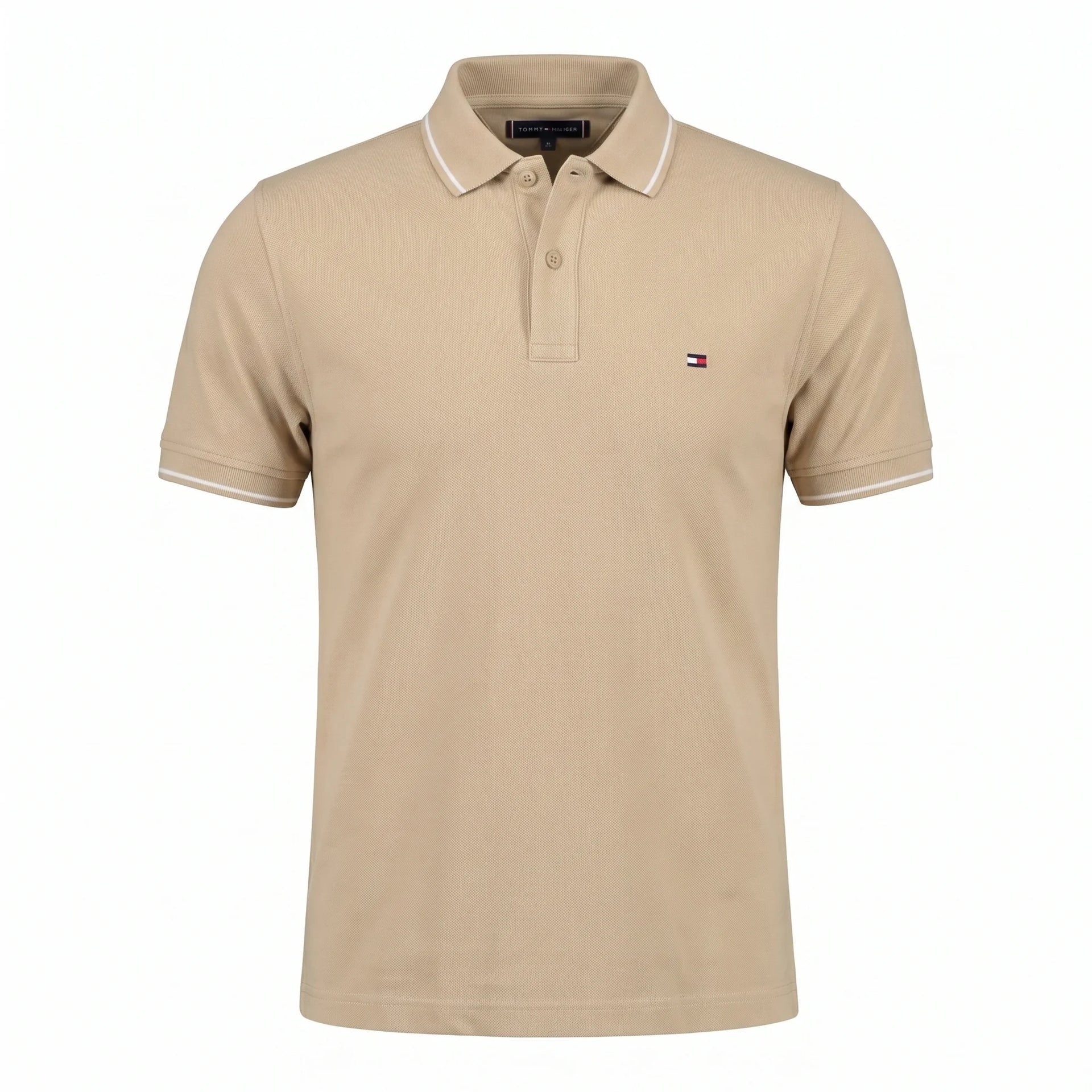Tommy Hilfiger Classic Fit Polo Shirt in Beige with Contrast Trim