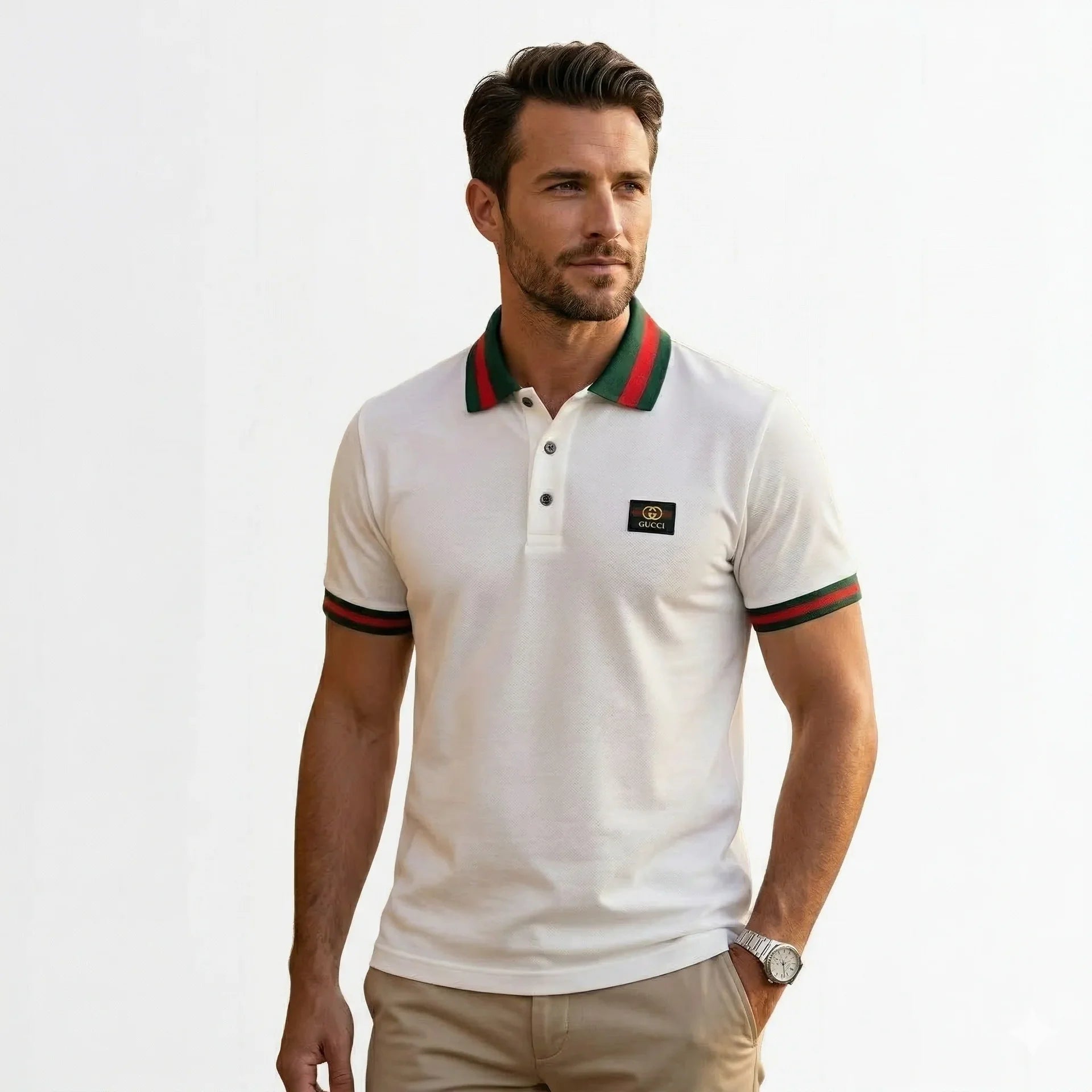 GUCCI Men's Pique Polo Shirt In White