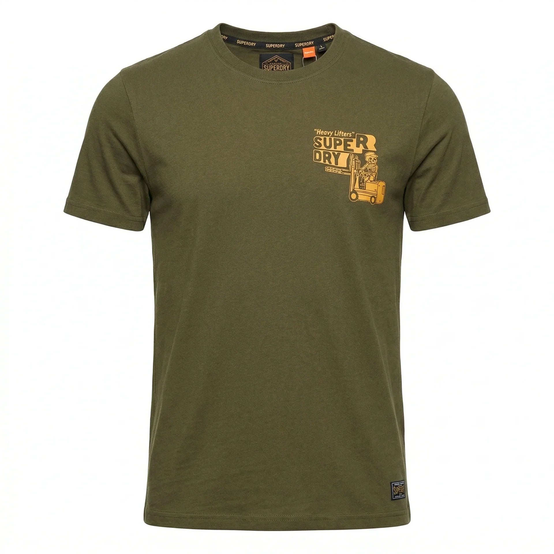 SUPERDRY Men's Vinage Distressed Gold Text Logo Slub Cotton Lycra T-Shirt In Olive Green