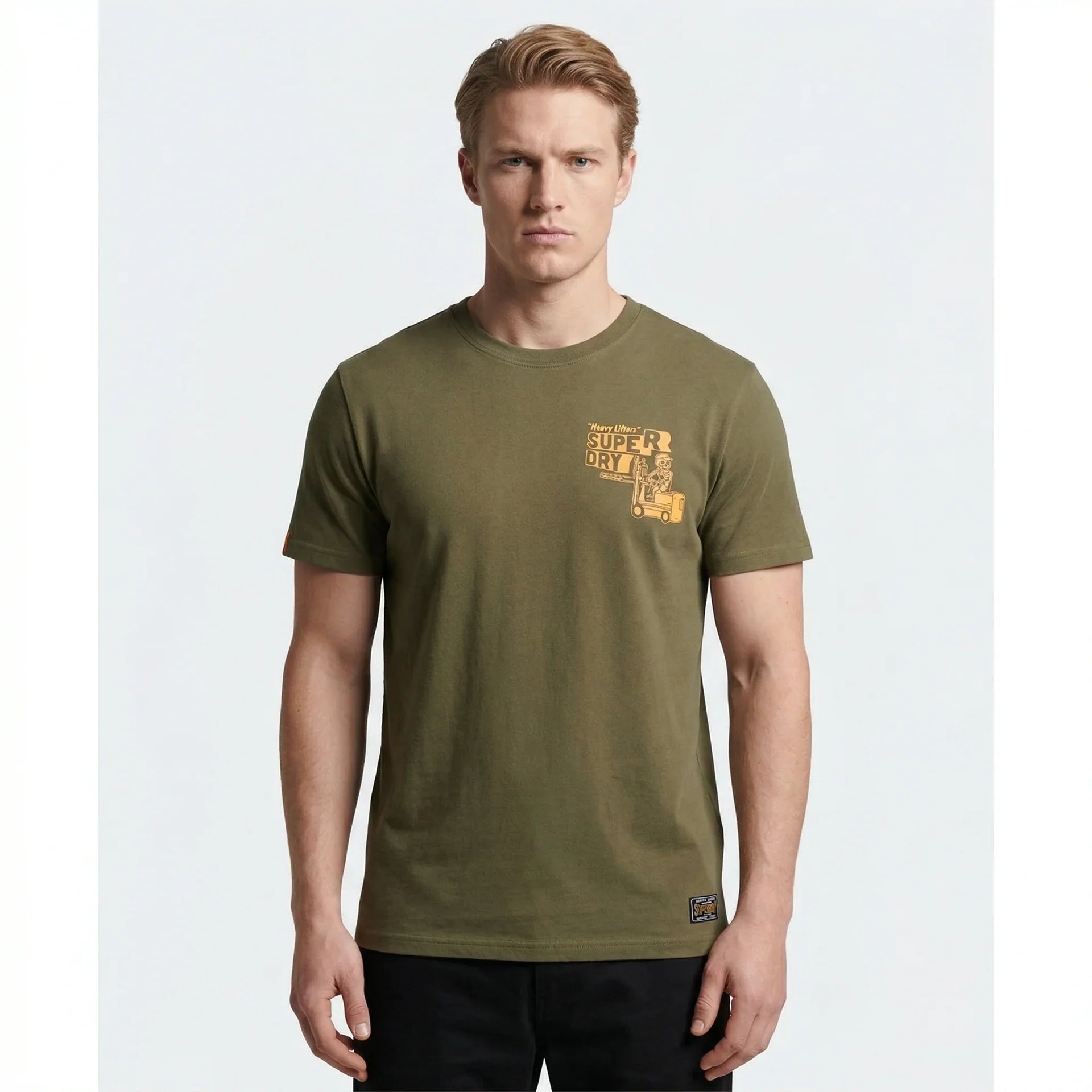 SUPERDRY Men's Vinage Distressed Gold Text Logo Slub Cotton Lycra T-Shirt In Olive Green