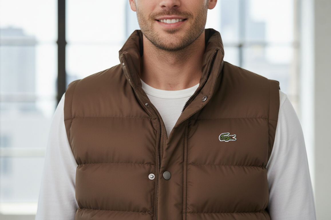 LACOSTE Rustic Mahogany Tailored Fit Quilted Winter Vest