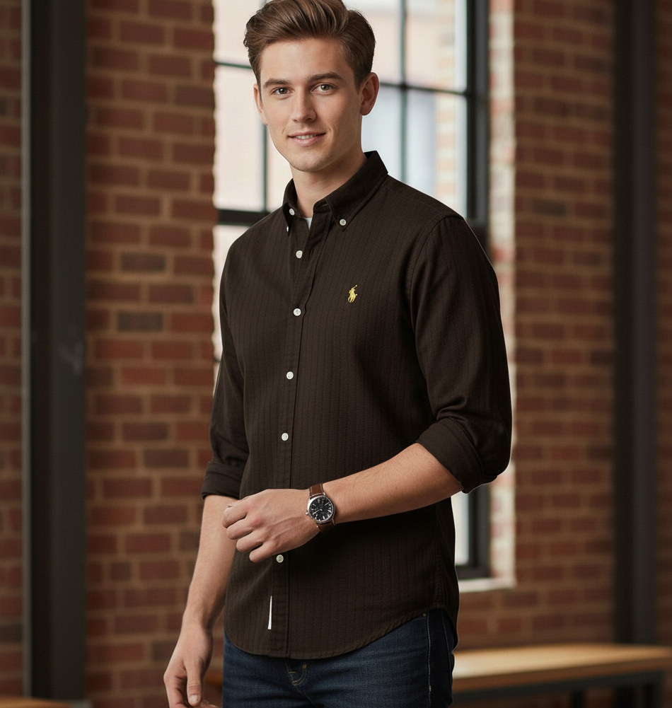 POLO RALPH LAUREN Rustic Mahogany Tailored Fit Long Sleeve Button-Down Shirt