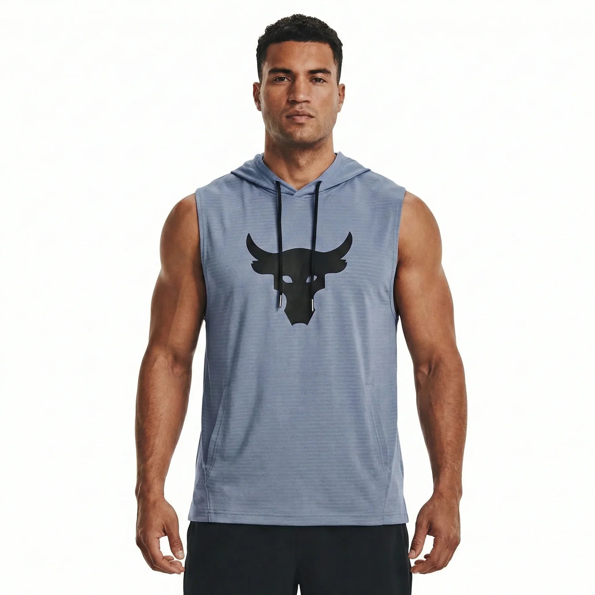 UNDER ARMOUR Oceanic Slate Athletic Fit Sleeveless Hoodie with Bull Graphic