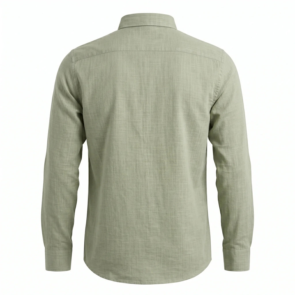 Lacoste Classic Fit Long Sleeve Button-Down Linen Shirt in Olive Green