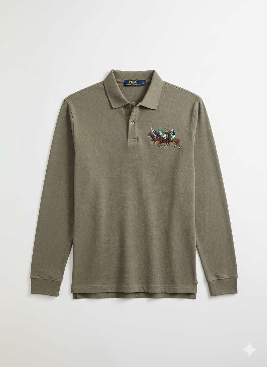 POLO RALPH LAUREN Sagewood Green Classic Fit Long Sleeve Piqué Polo Shirt