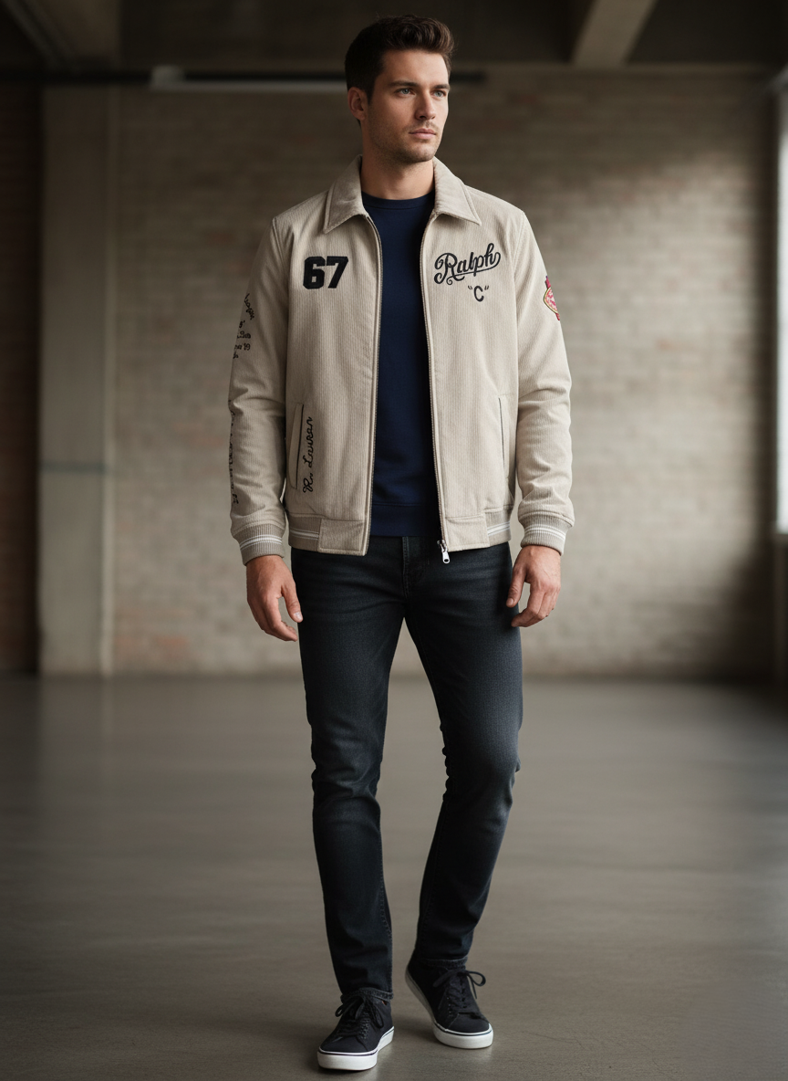 POLO RALPH LAUREN Dune Tan Tailored Fit Cord Jacket with Embroidered Accents