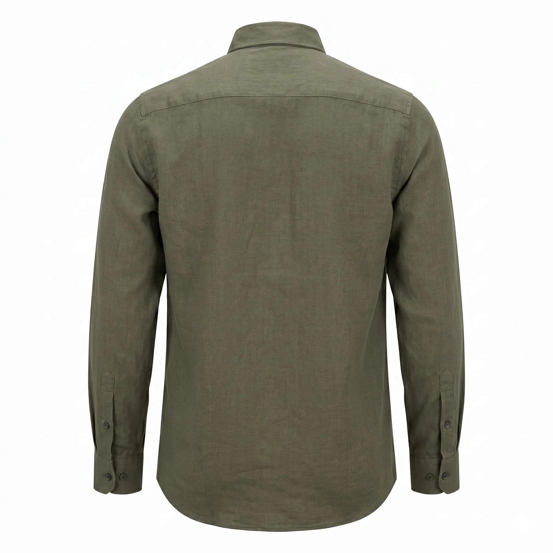 Lacoste Classic Fit Long Sleeve Button-Up Linen Shirt in Olive Green