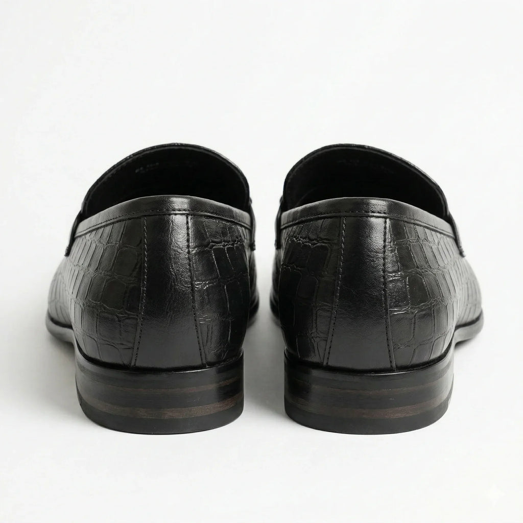ROSSO BRUNELLO Obsidian Mirage Luxe Crocodile-Embossed Leather Loafers with Lavish Details