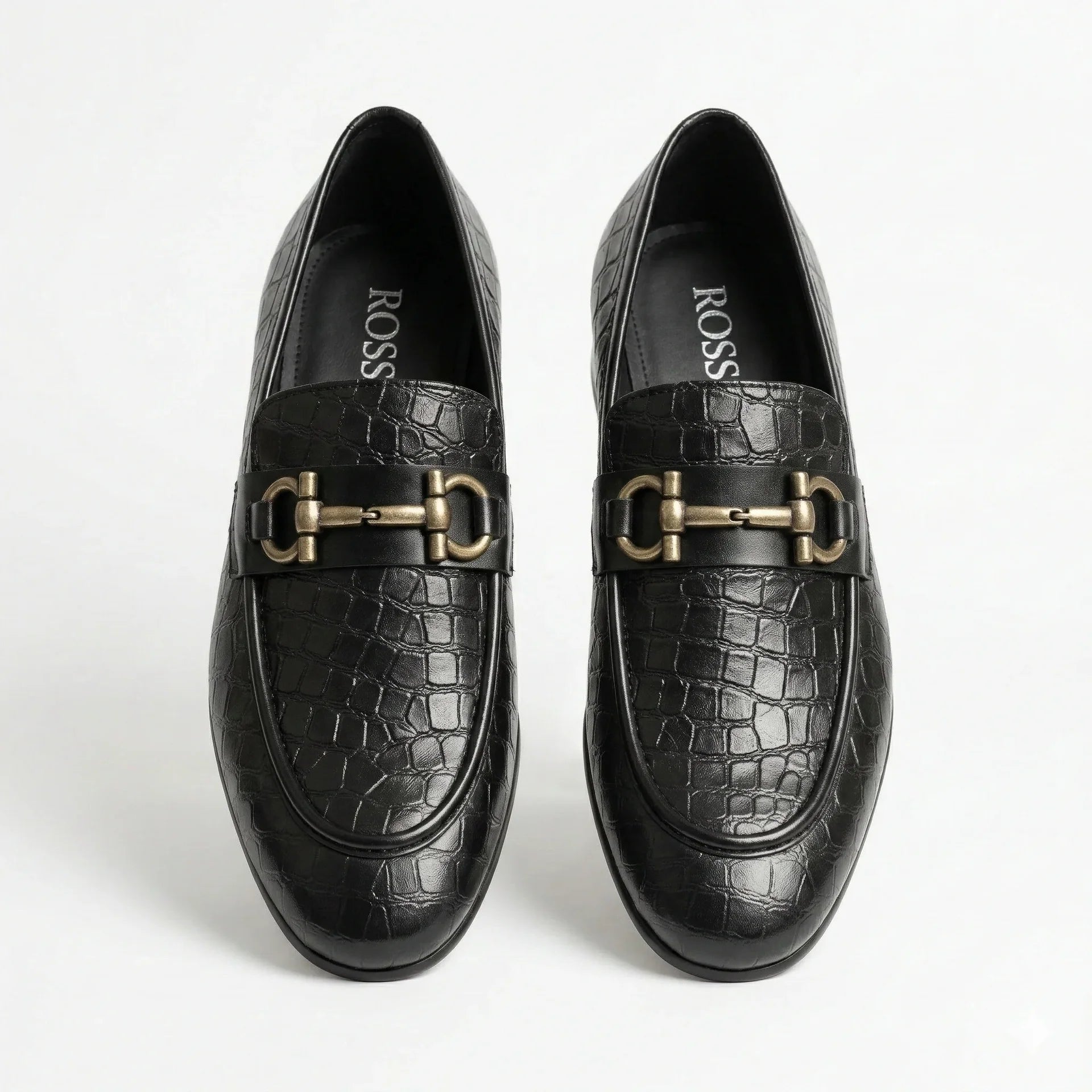 ROSSO BRUNELLO Obsidian Mirage Luxe Crocodile-Embossed Leather Loafers with Lavish Details