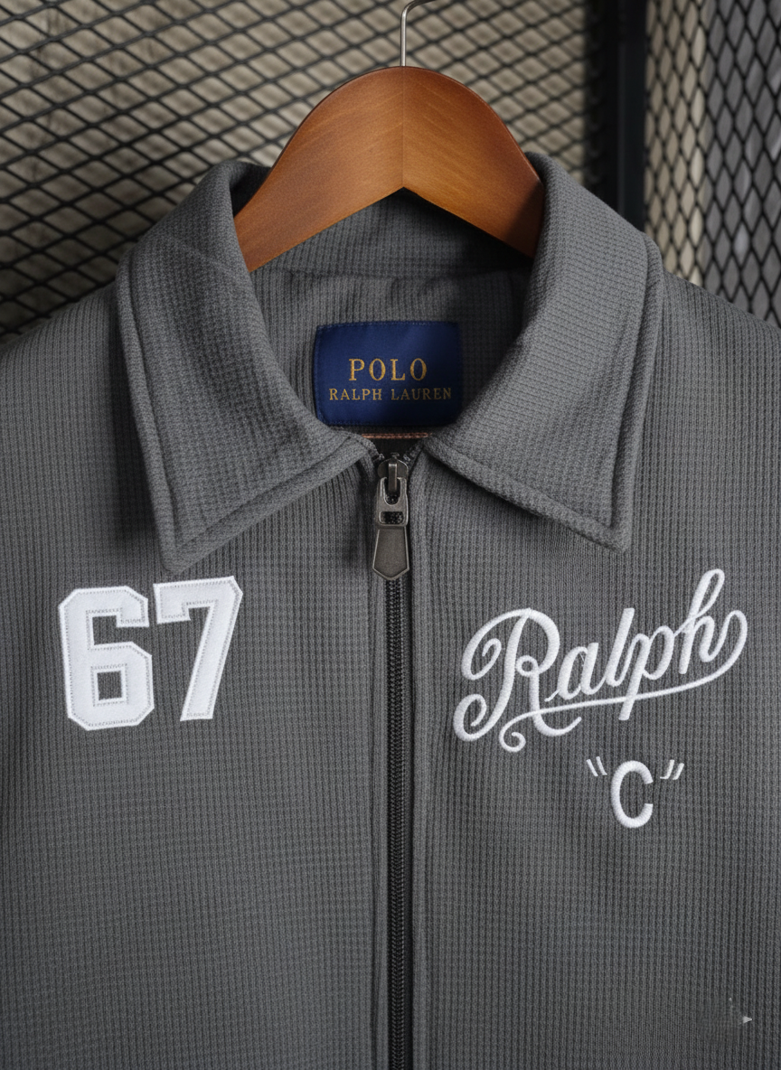 POLO RALPH LAUREN Stormy Slate Slim Fit Embroidered Varsity Jacket