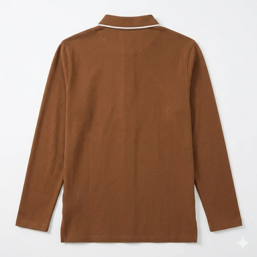 Polo Ralph Lauren Long Sleeve Classic Fit Cotton Polo Shirt in Brown