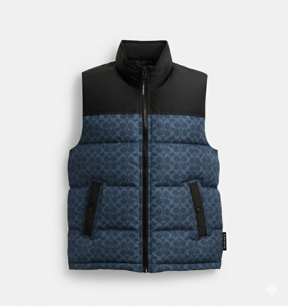 COACH Enchanted Teal Luxe Fit Puffer Vest Jacket