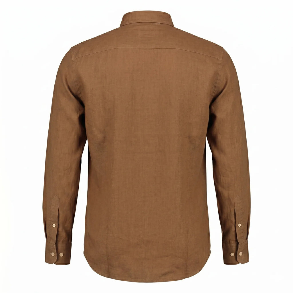 Lacoste Classic Fit Linen Button-Down Shirt in Brown