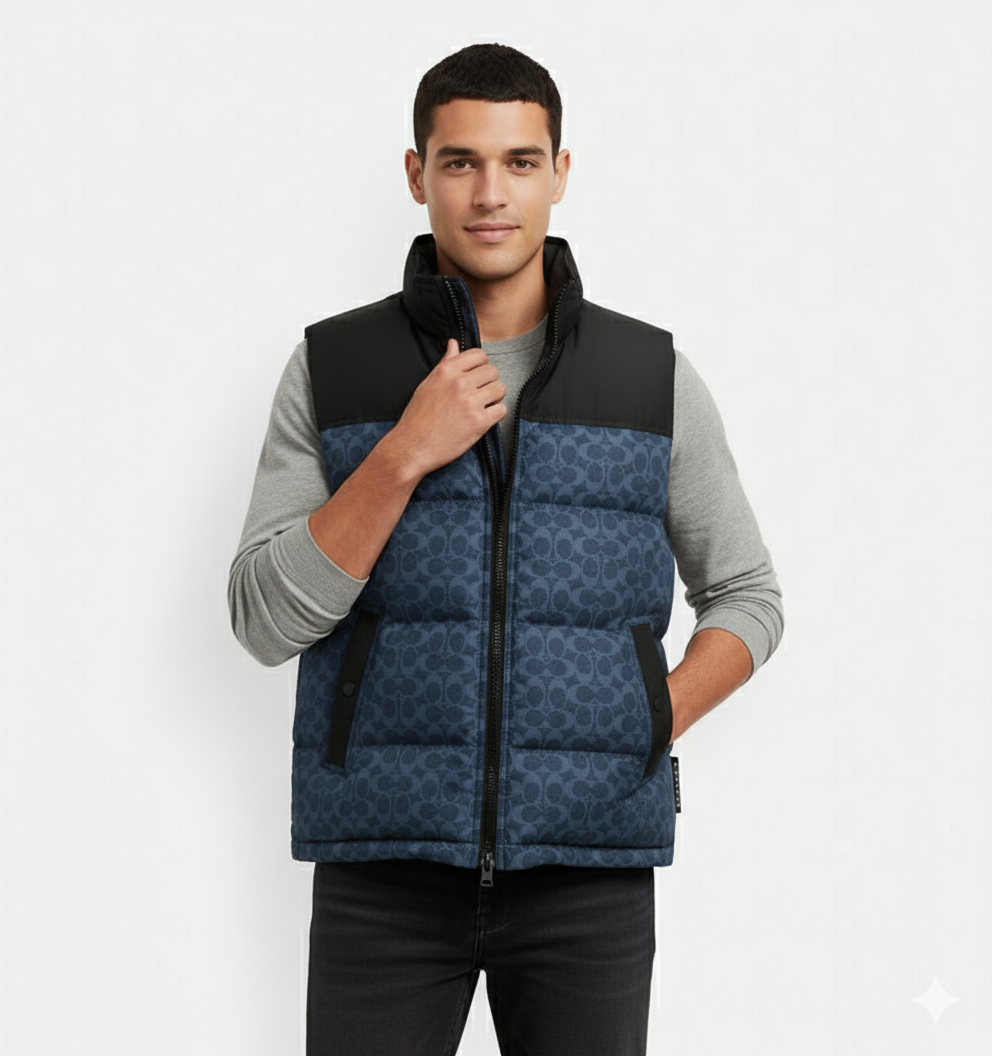 COACH Enchanted Teal Luxe Fit Puffer Vest Jacket