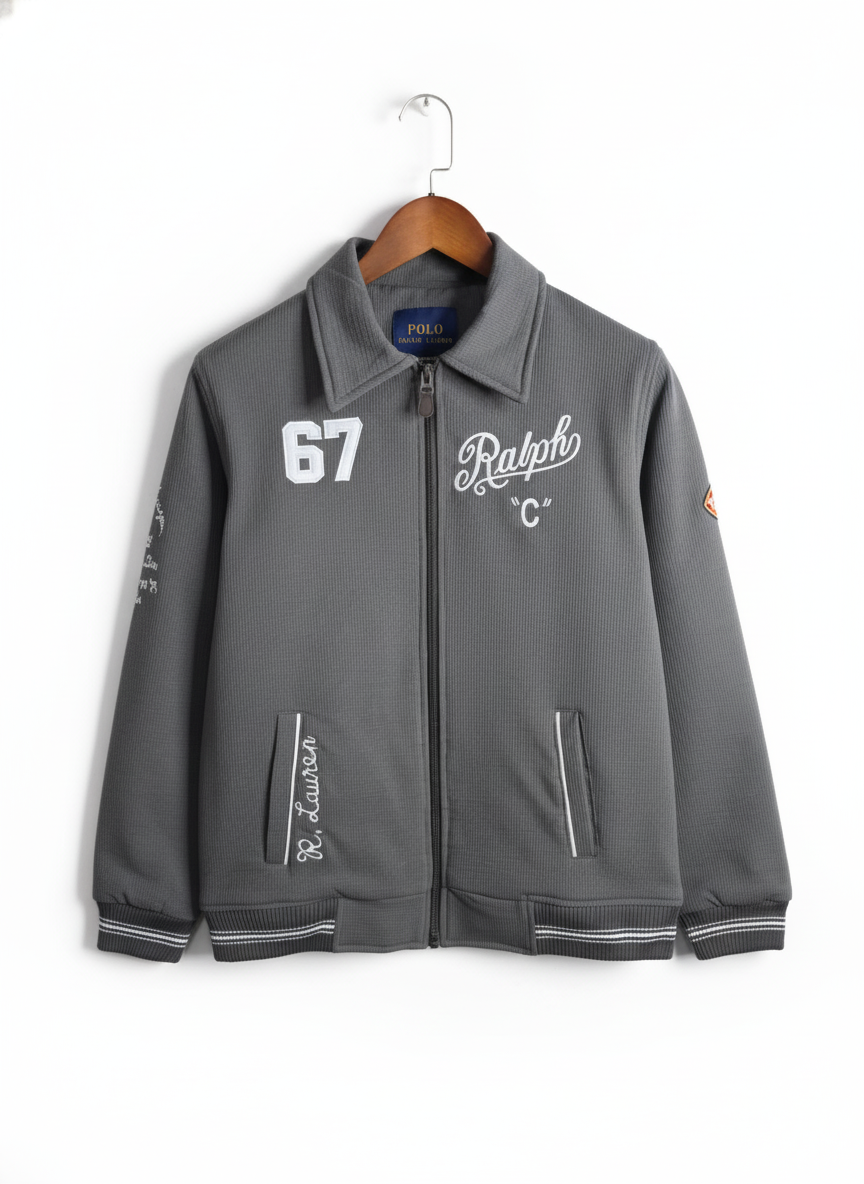 POLO RALPH LAUREN Stormy Slate Slim Fit Embroidered Varsity Jacket