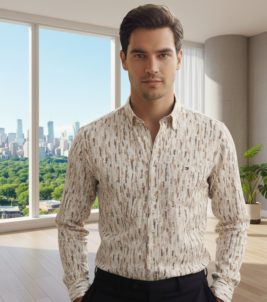 TOMMY HILFIGER Serene Dune Tailored Fit Long Sleeve Textured Shirt