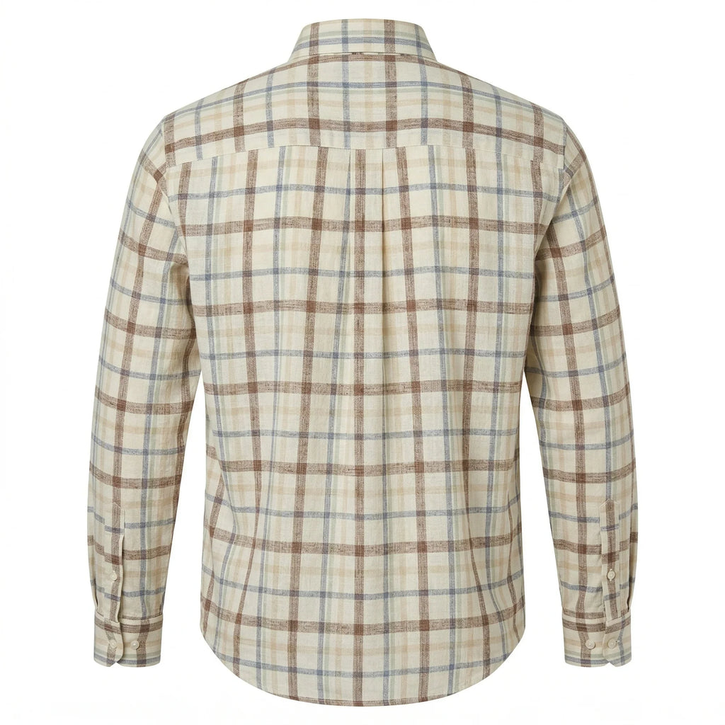 LACOSTE Men's Slim Fit Linen Blend Checkered Full Sleeve Button-Down Shirt