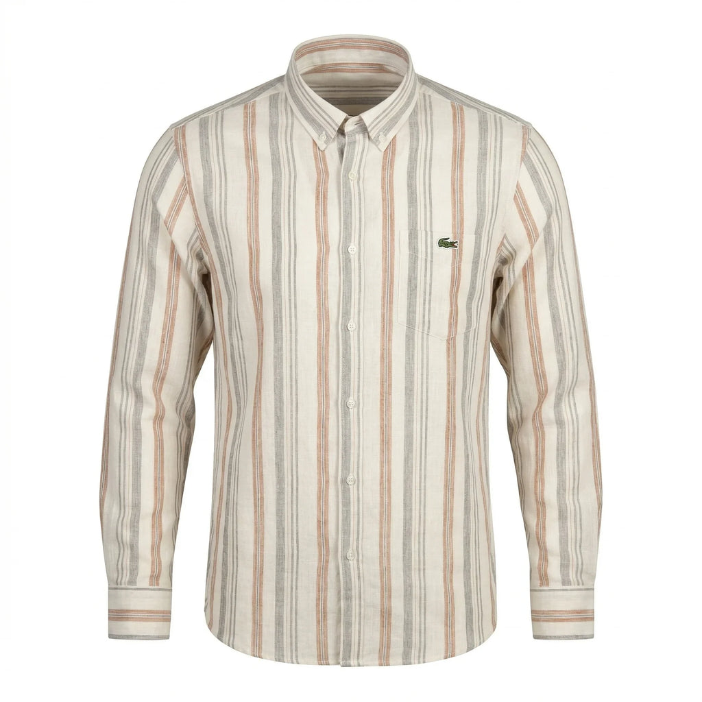 LACOSTE Men's Slim Fit Button-Down Striped Linen Shirt