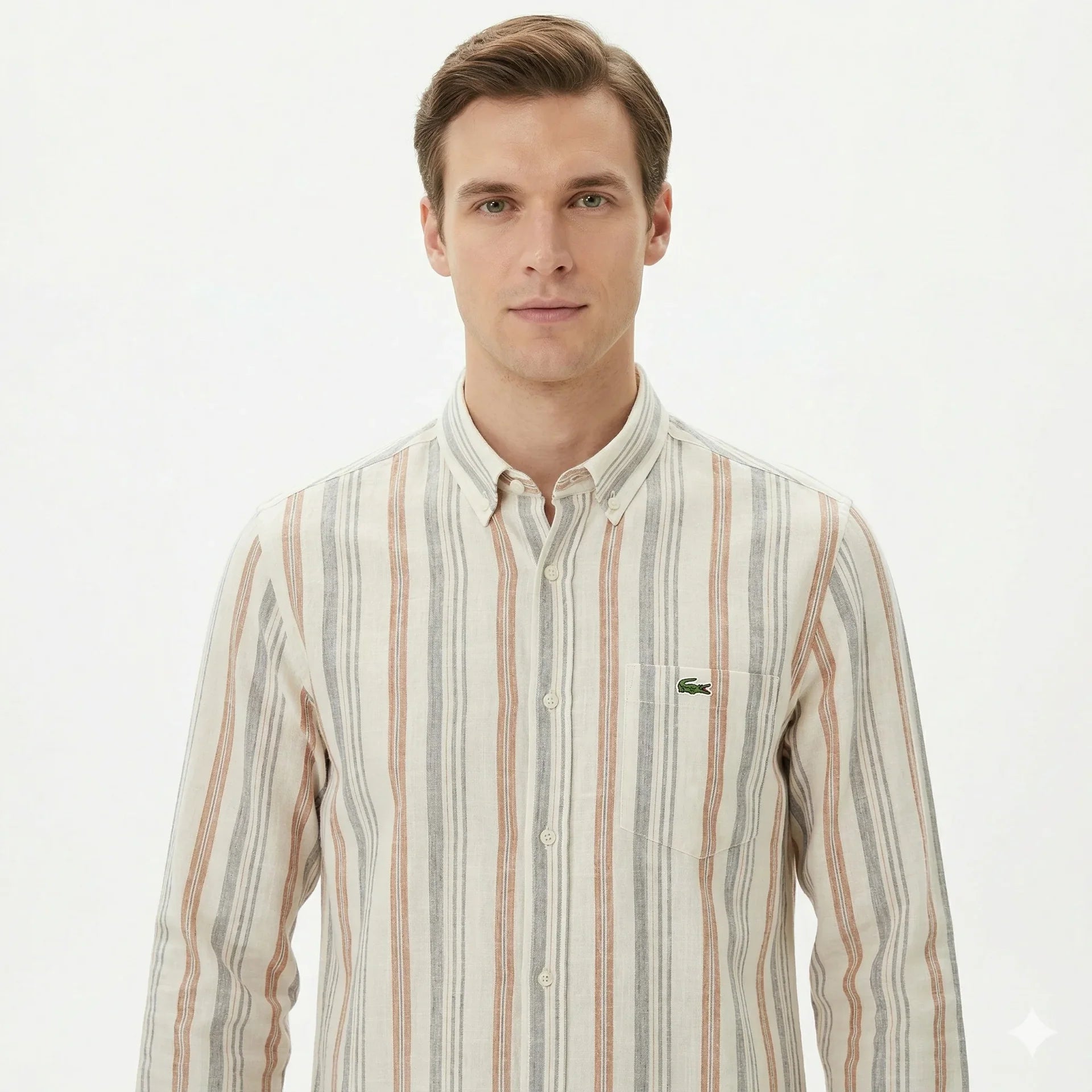 LACOSTE Men's Slim Fit Button-Down Striped Linen Shirt
