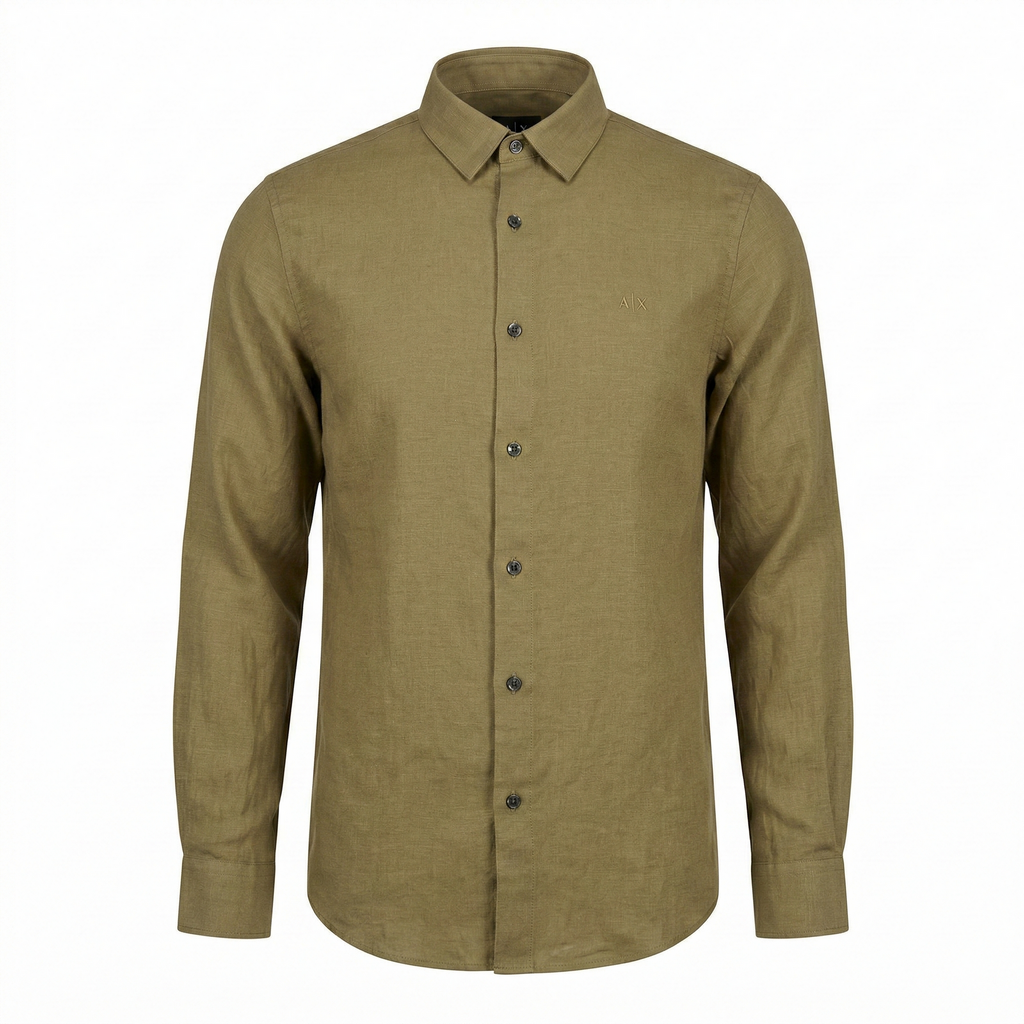 A|X Enchanted Olive Tailored Fit Long Sleeve Linen Shirt