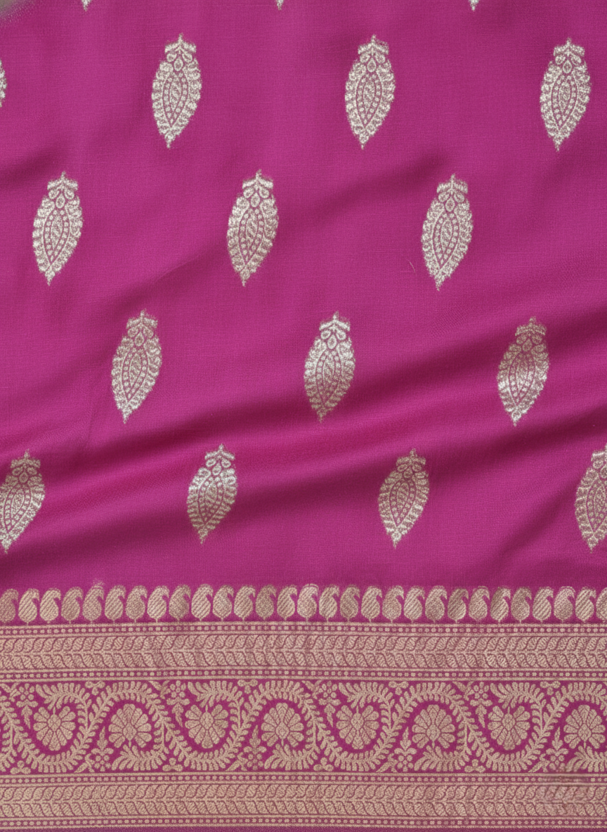 Elegant Weaves Rich Purple Silk Saree with Gold Leaf Motifs