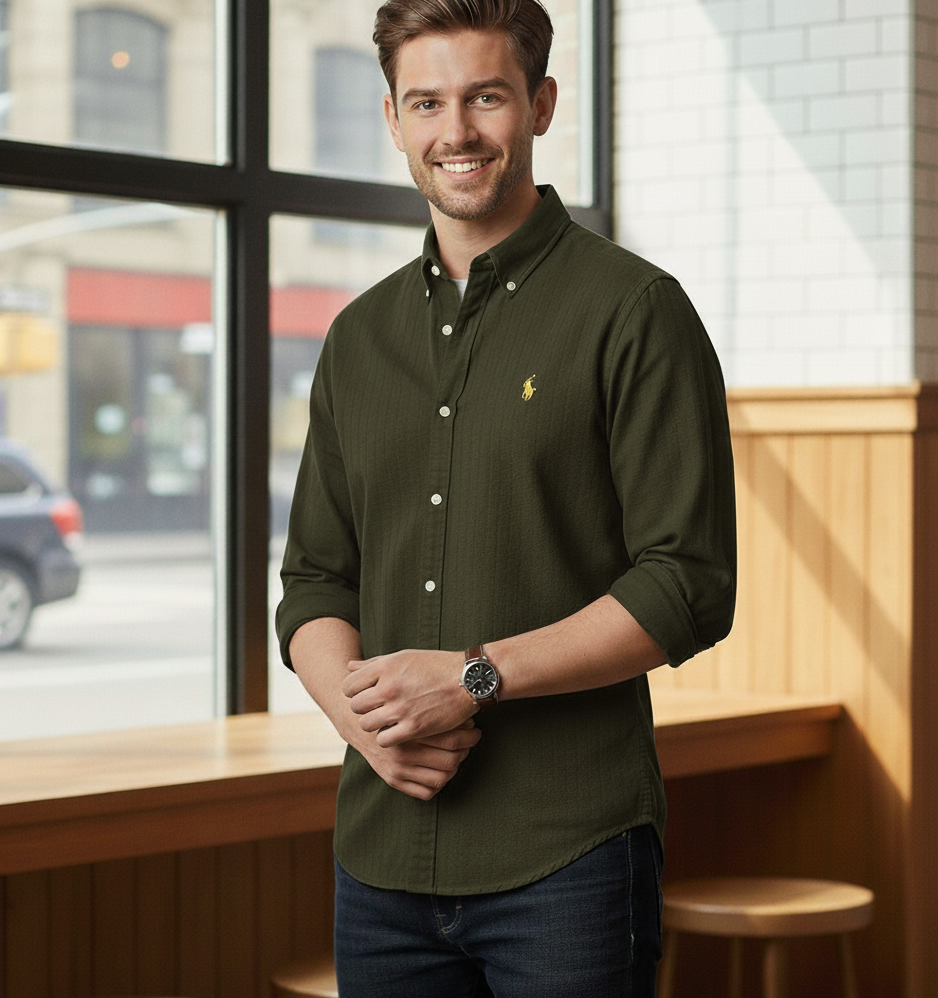 POLO RALPH LAUREN Forest Sage Tailored Fit Long Sleeve Striped Button-Up Shirt