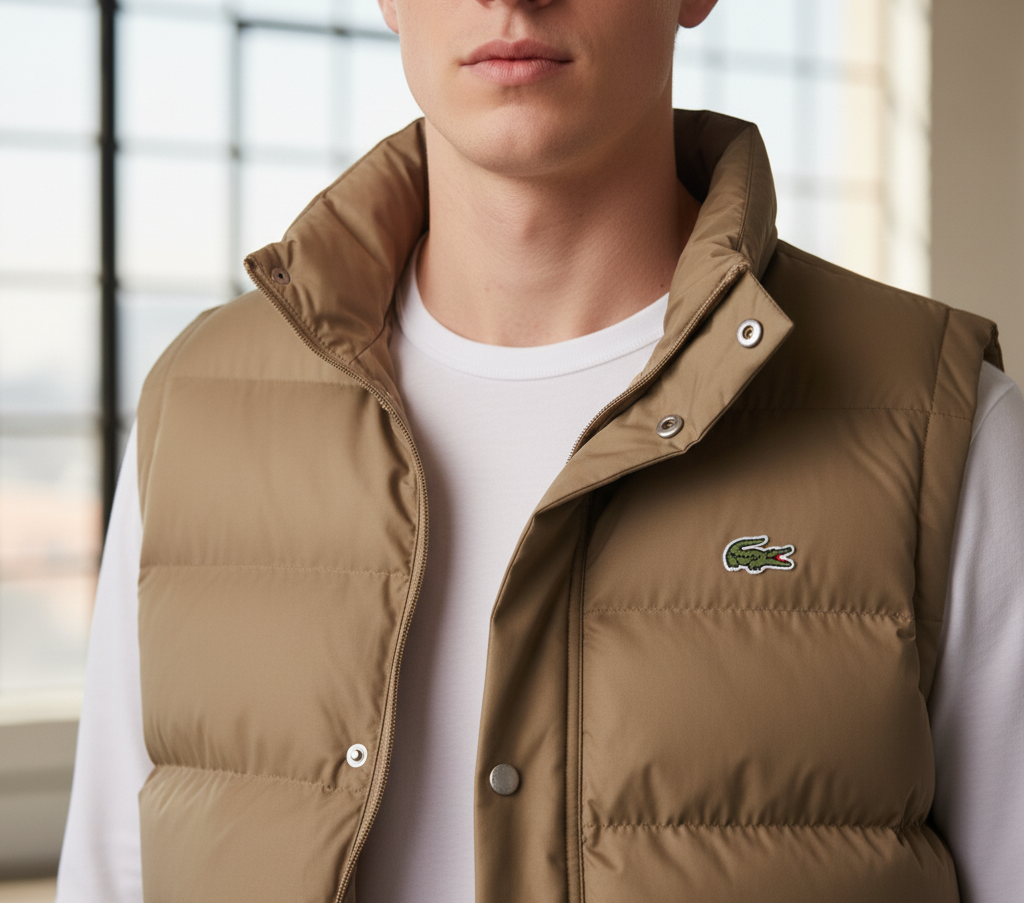 LACOSTE Dune Beige Contemporary Fit Puffer Vest