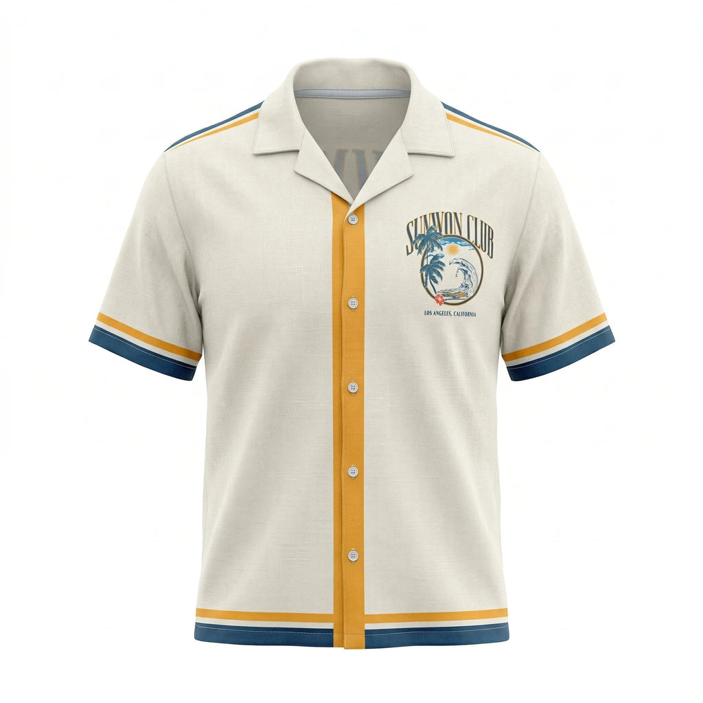 AGENT SPARROW Printed Square Fit Half Sleeve Cotton Shirt with Yellow Stripe