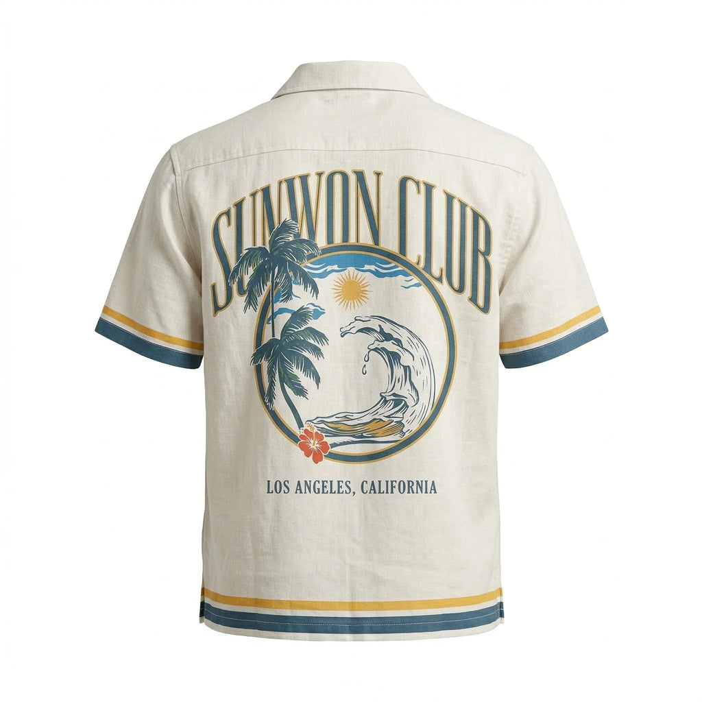 AGENT SPARROW Printed Square Fit Half Sleeve Cotton Shirt with Yellow Stripe
