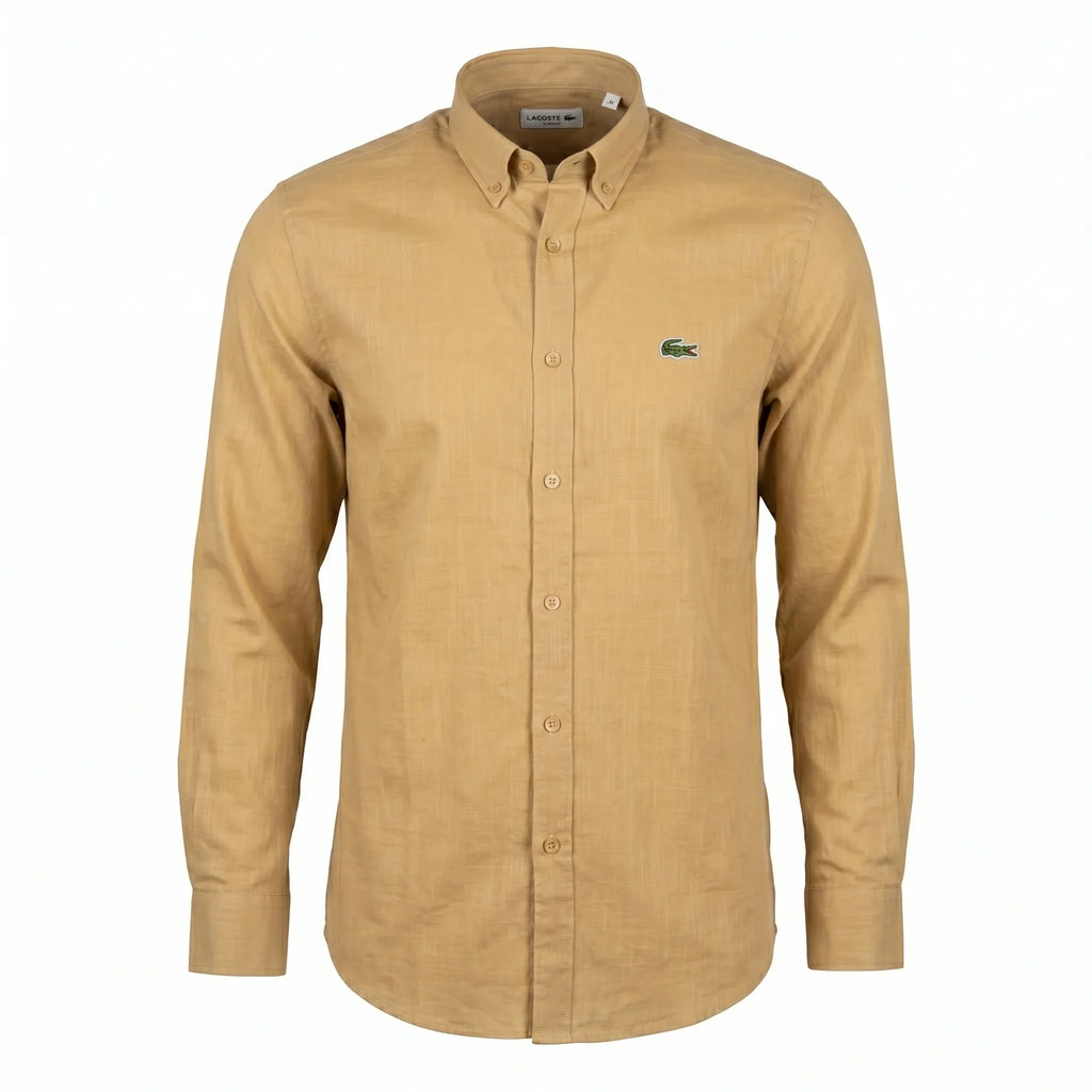 Lacoste Classic Fit Button-Up Linen Shirt in Beige