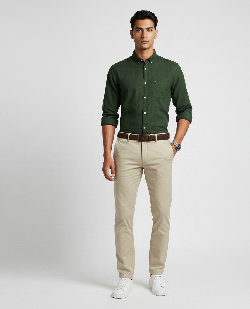 TOMMY HILFIGER Verdant Moss Regular Fit Long Sleeve Button-Down Shirt