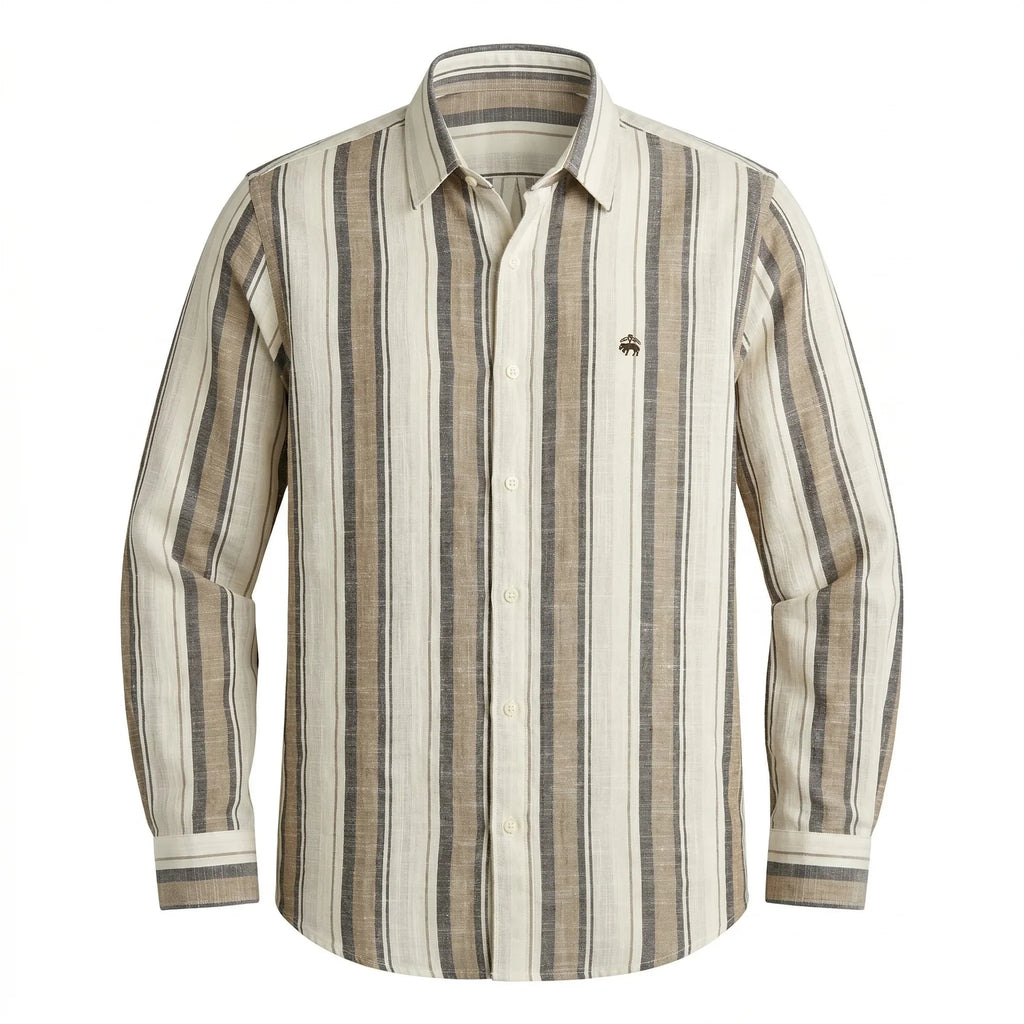 Brooks Brothers Regular Fit Stripe Full Sleeve Linen Shirt