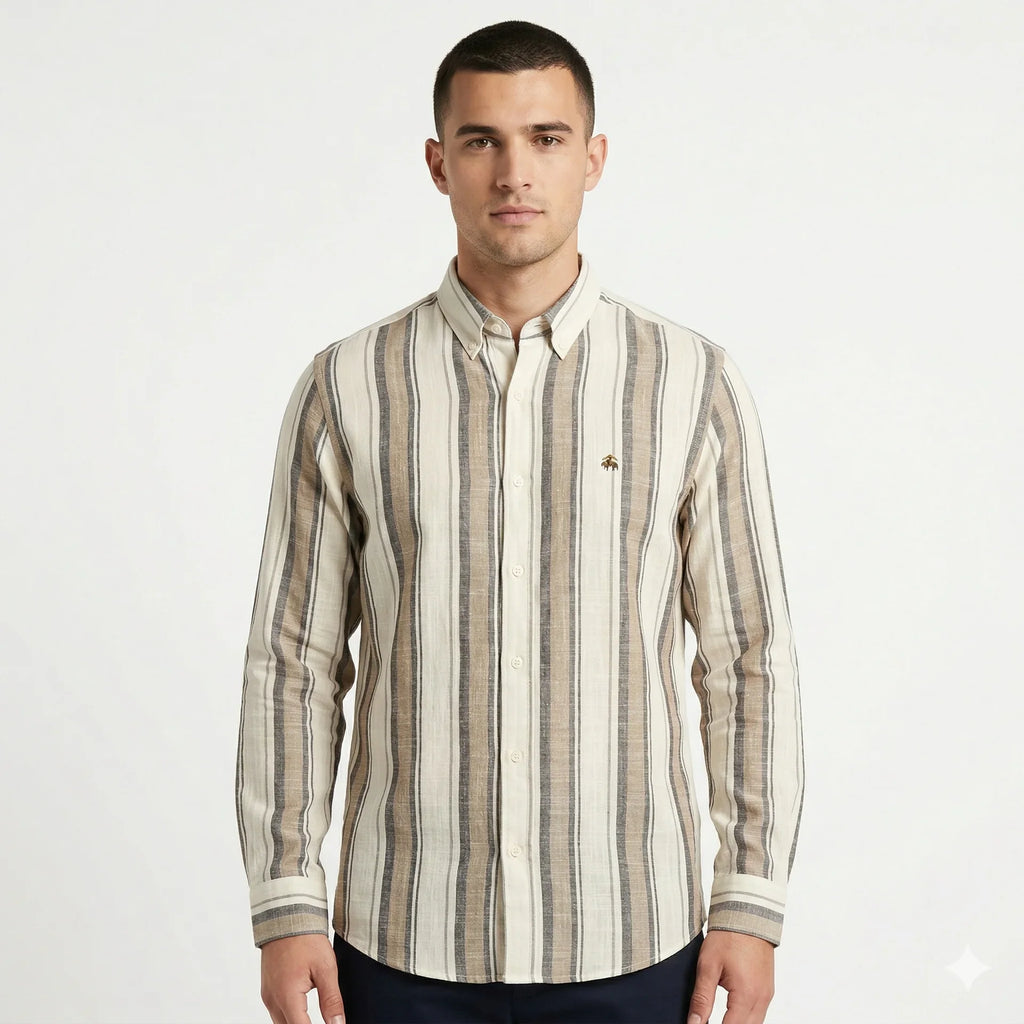 Brooks Brothers Regular Fit Stripe Full Sleeve Linen Shirt