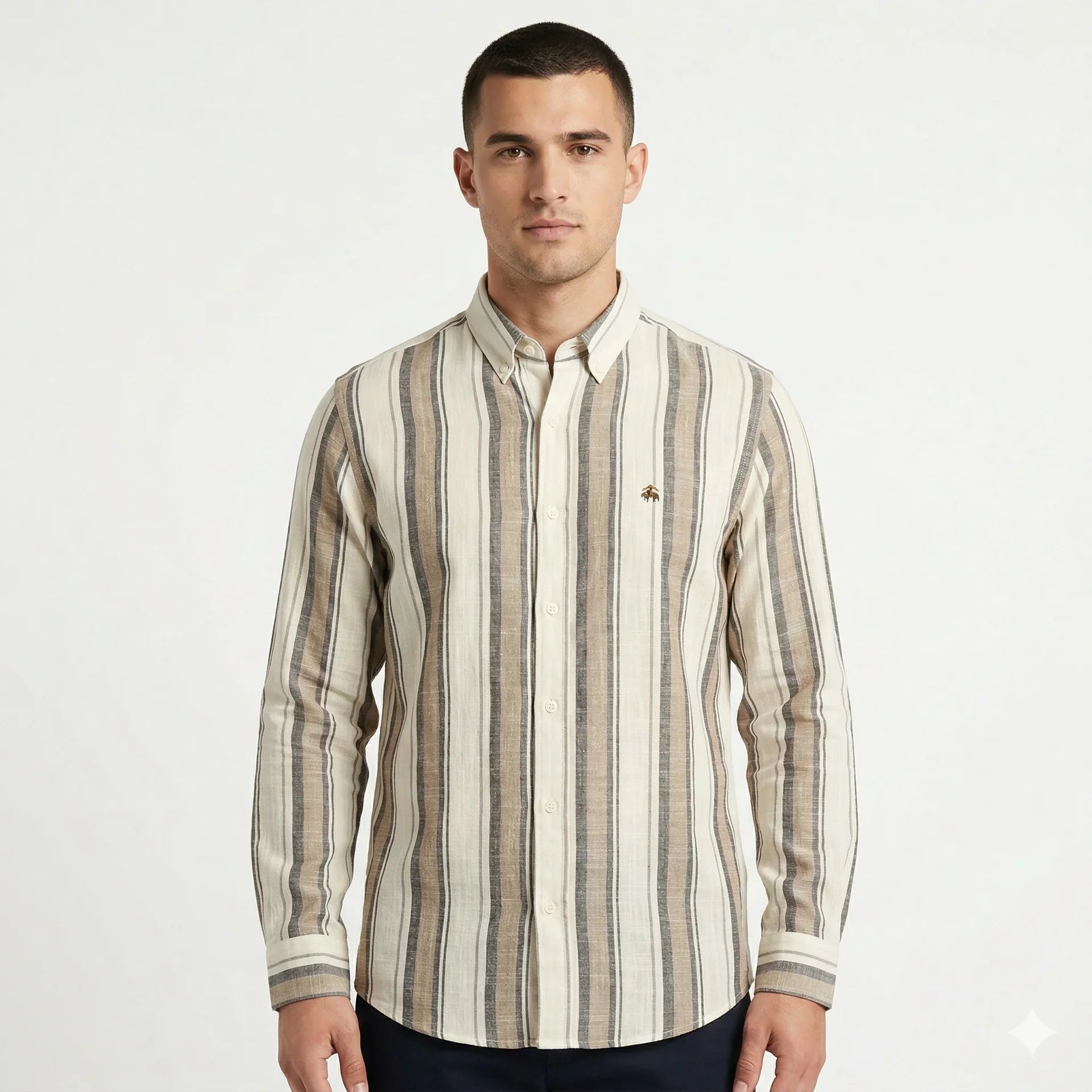 Brooks Brothers Regular Fit Stripe Full Sleeve Linen Shirt