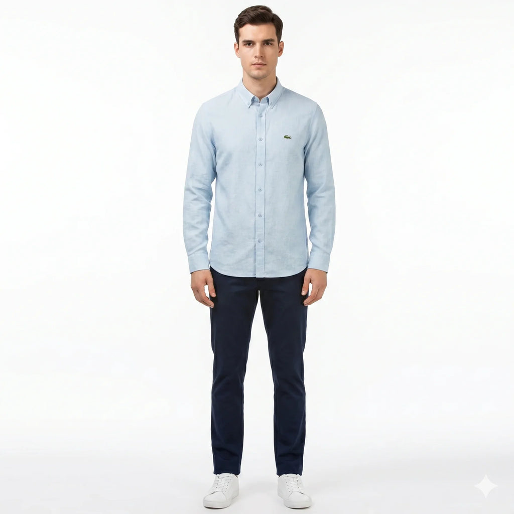 Lacoste Classic Fit Light Blue Long Sleeve Linen Shirt