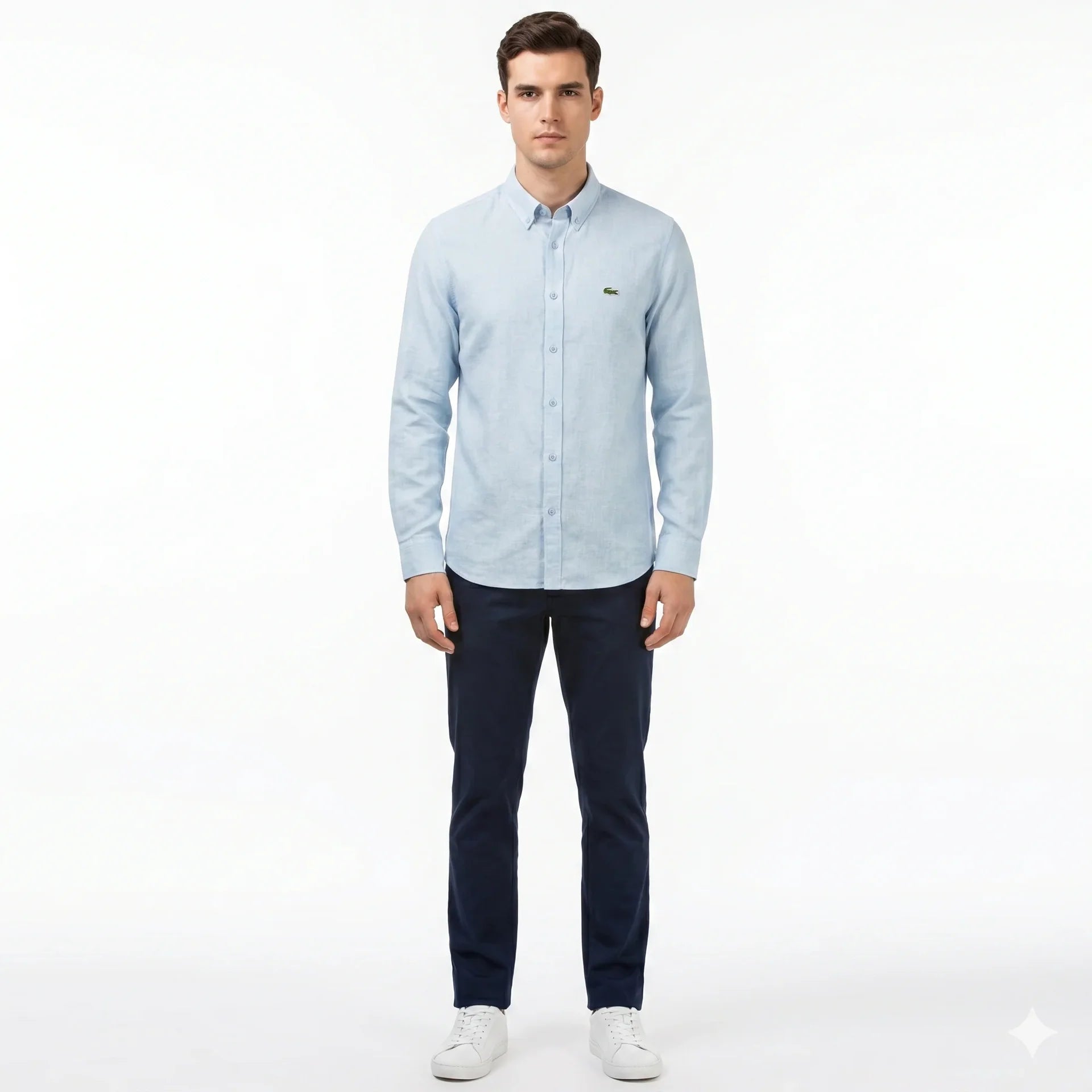 Lacoste Classic Fit Light Blue Long Sleeve Linen Shirt