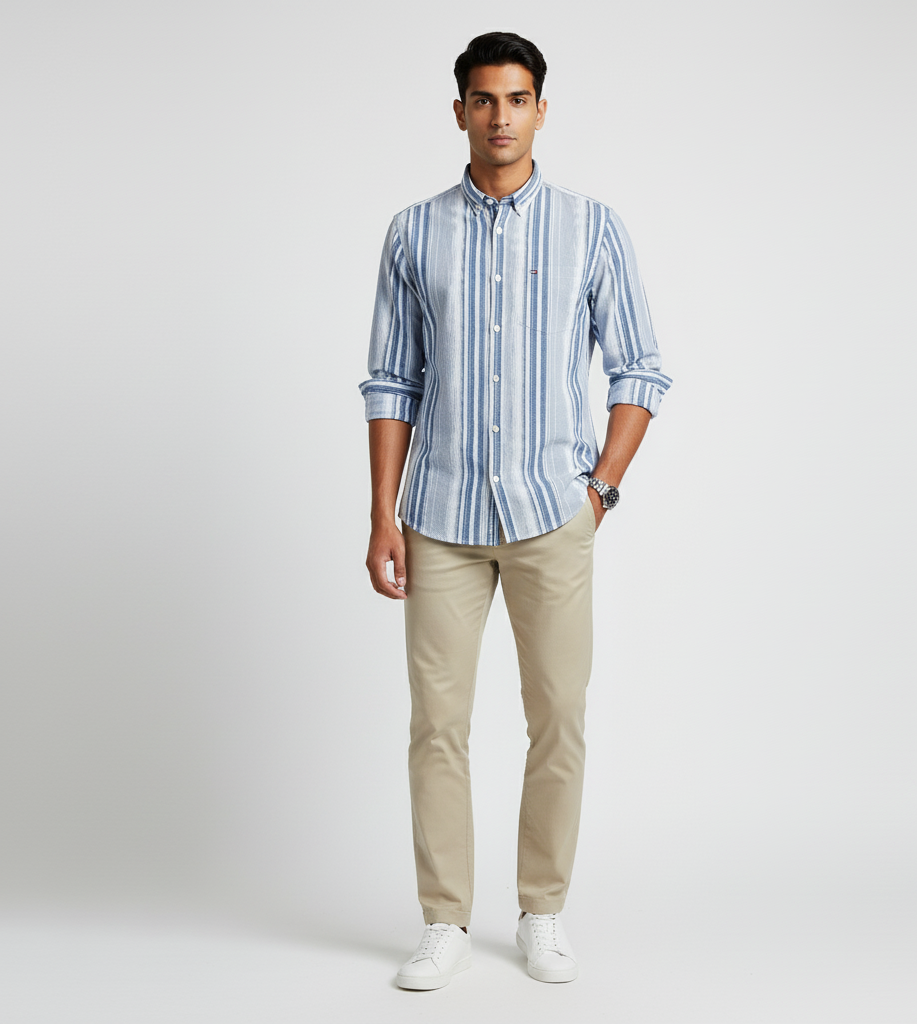 TOMMY HILFIGER Celestial Slate Tailored Fit Long Sleeve Button-Up Shirt