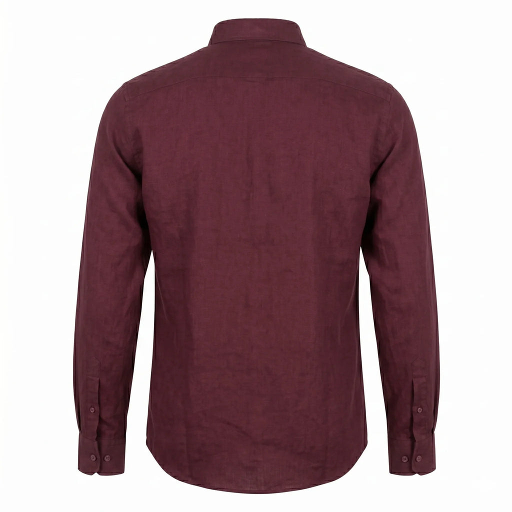Lacoste Classic Fit Long Sleeve Button-Up Linen Shirt in Burgundy