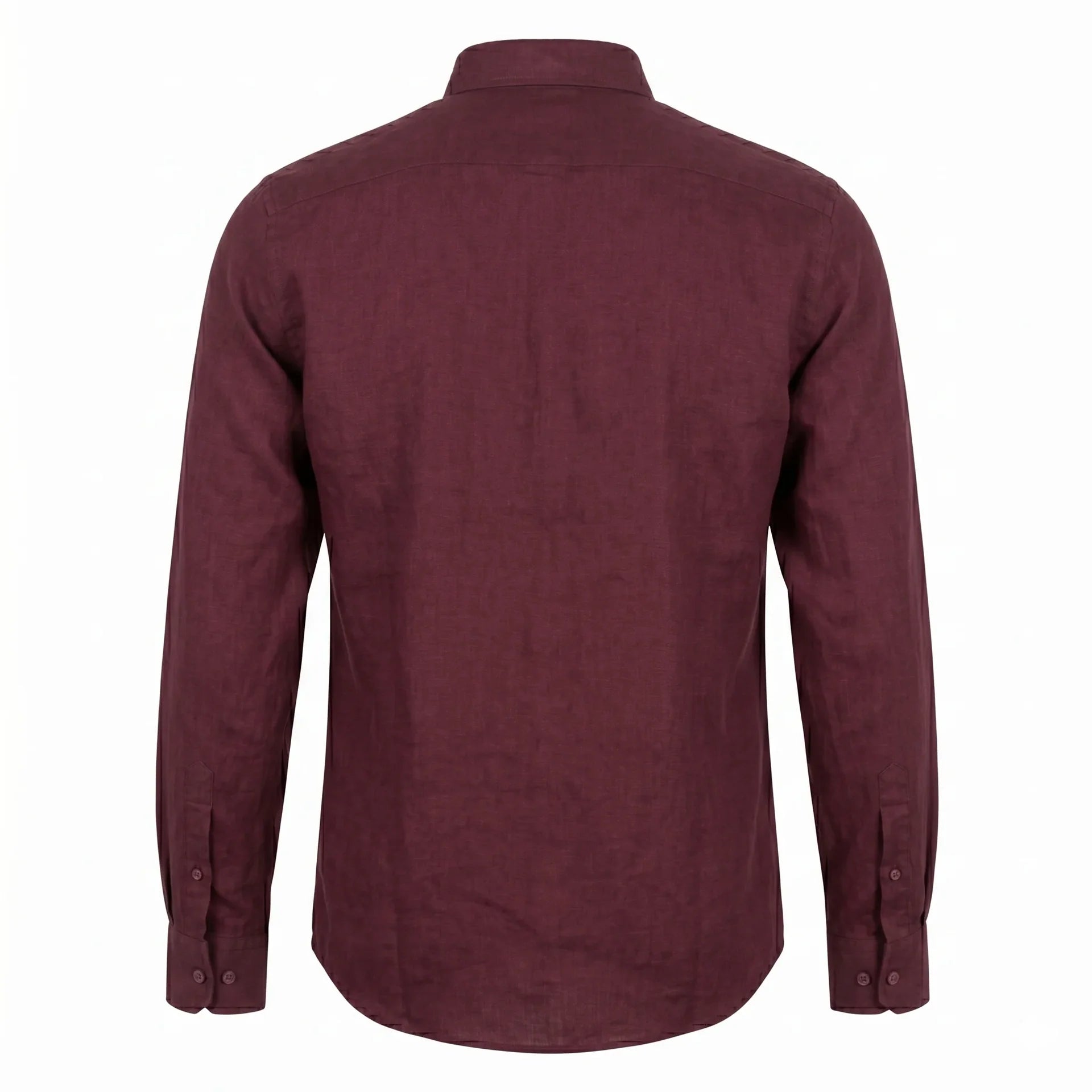 Lacoste Classic Fit Long Sleeve Button-Up Linen Shirt in Burgundy
