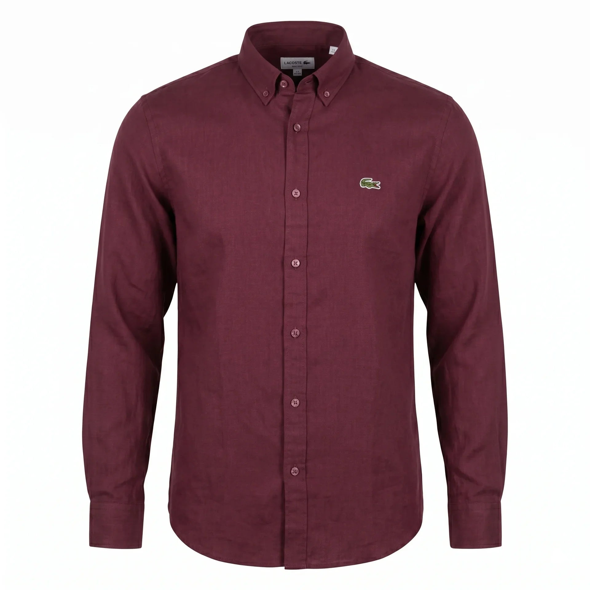 Lacoste Classic Fit Long Sleeve Button-Up Linen Shirt in Burgundy