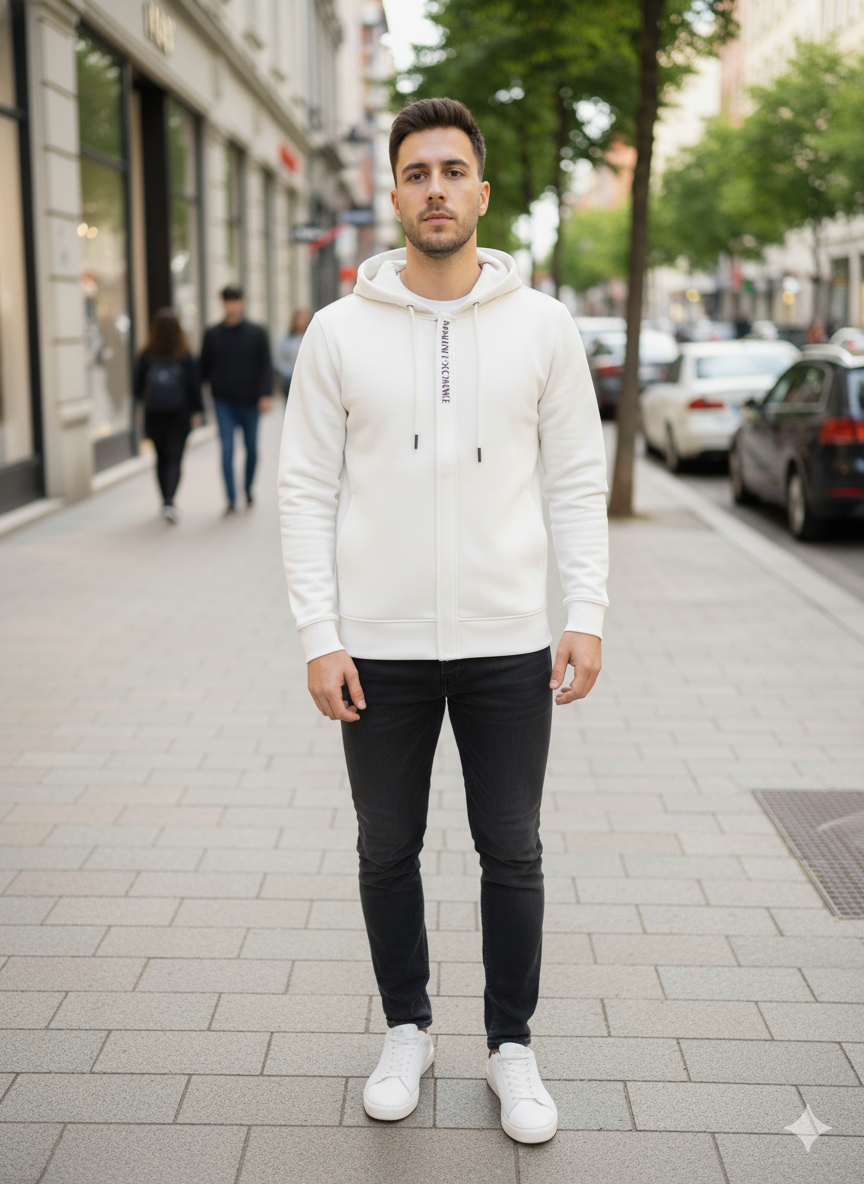 ARMANI EXCHANGE Frosted Pearl Contemporary Fit Zip-Up Hoodie