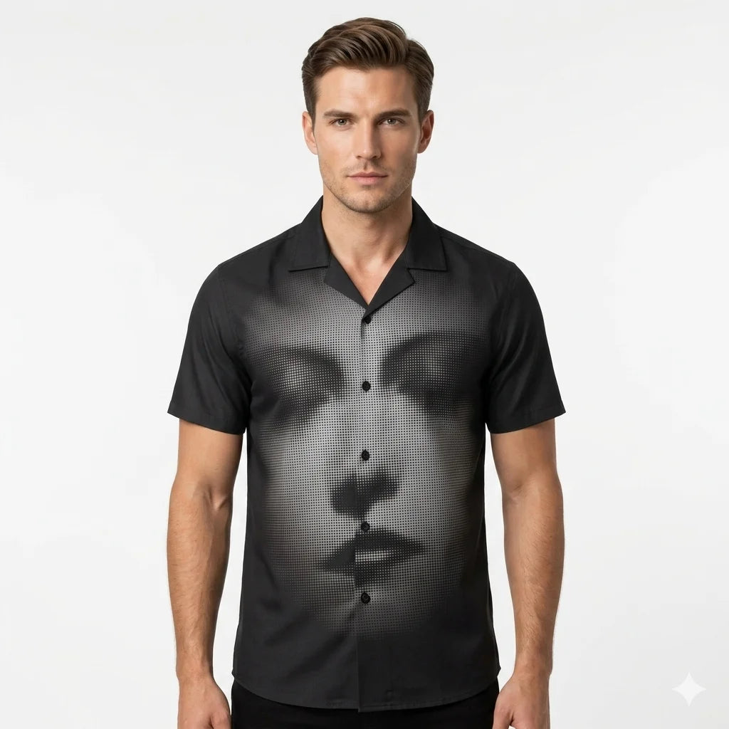 Agent Sparrow ALEXANDER WANG Graphic Face Print Short Sleeve Iron Free Shirt